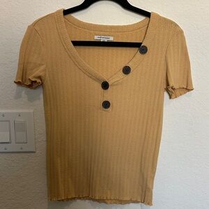 American Eagle Mustard Short Sleeve Top with Button Accents